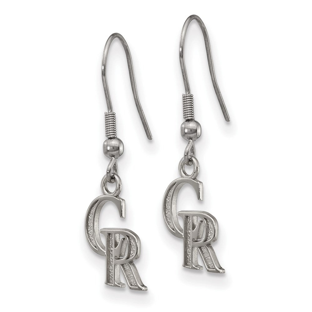 Alternate view of the Stainless Steel MLB Colorado Rockies Small C-R Dangle Earrings by The Black Bow Jewelry Co.