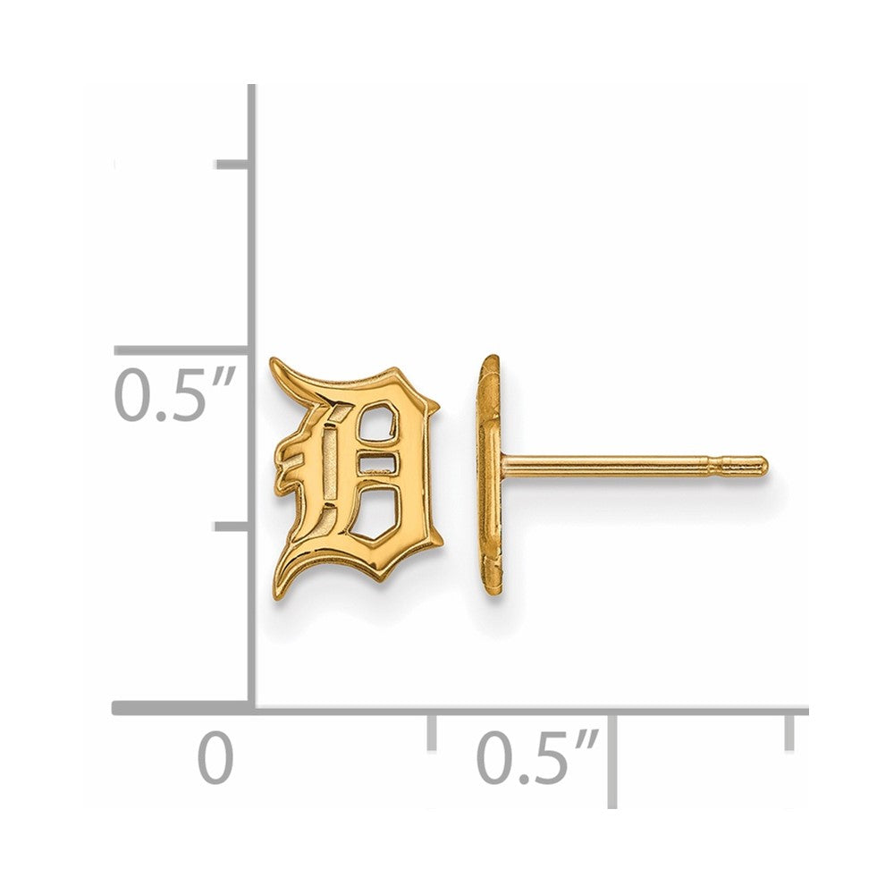 Alternate view of the 10K Yellow Gold MLB Detroit Tigers XS (Tiny) Letter D Post Earrings by The Black Bow Jewelry Co.