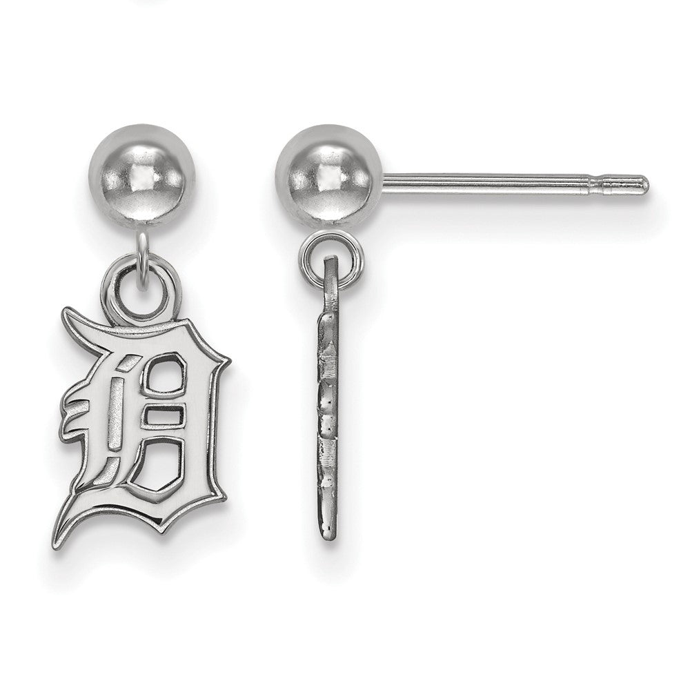 14K White Gold MLB Detroit Tigers Letter D Ball Post Dangle Earrings, Item E18715 by The Black Bow Jewelry Co.