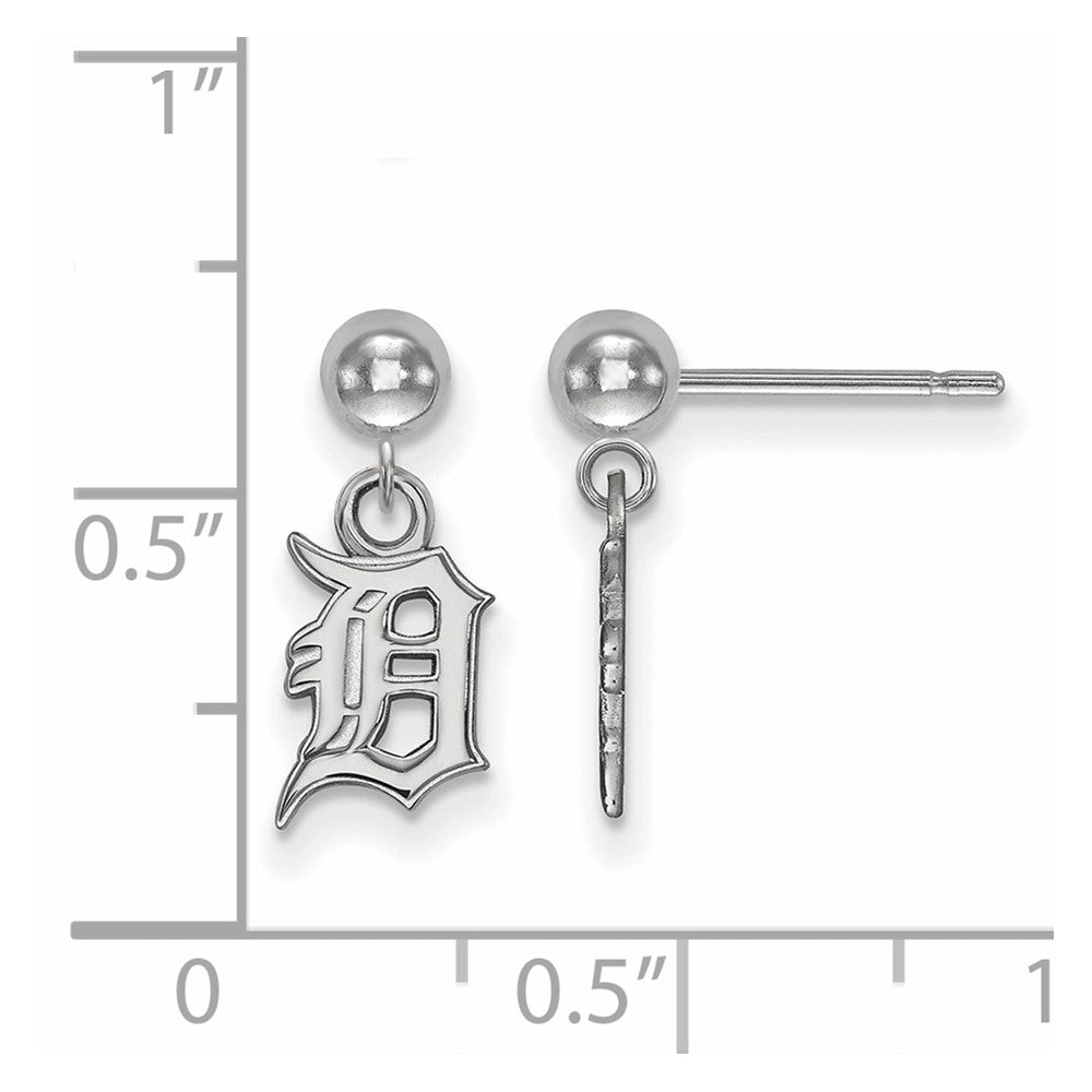 Alternate view of the 14K White Gold MLB Detroit Tigers Letter D Ball Post Dangle Earrings by The Black Bow Jewelry Co.