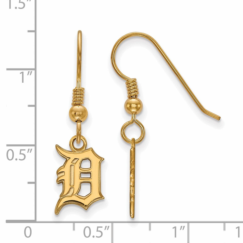 Alternate view of the 14K Gold Plated Silver MLB Detroit Tigers SM Letter D Dangle Earrings by The Black Bow Jewelry Co.