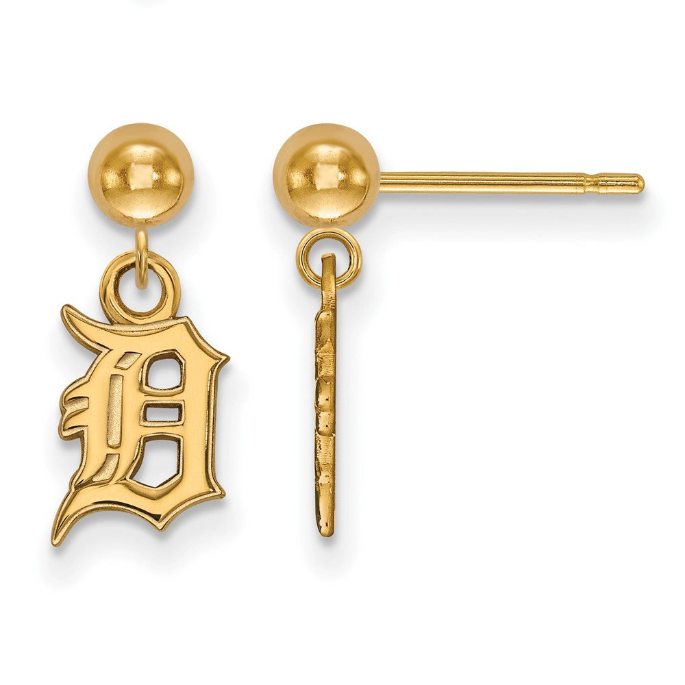 14K Gold Plated Silver MLB Detroit Tigers XS Ball Post Dangle Earrings, Item E18723 by The Black Bow Jewelry Co.