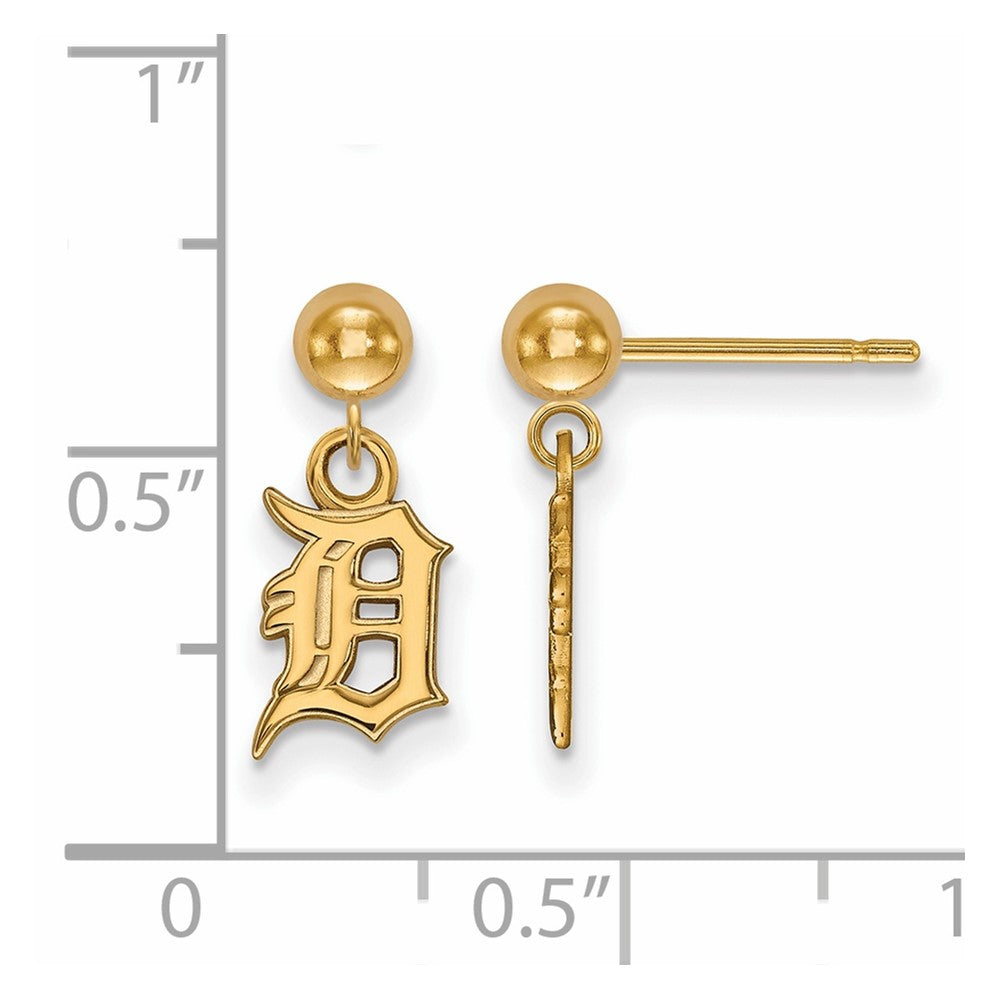 Alternate view of the 14K Gold Plated Silver MLB Detroit Tigers XS Ball Post Dangle Earrings by The Black Bow Jewelry Co.