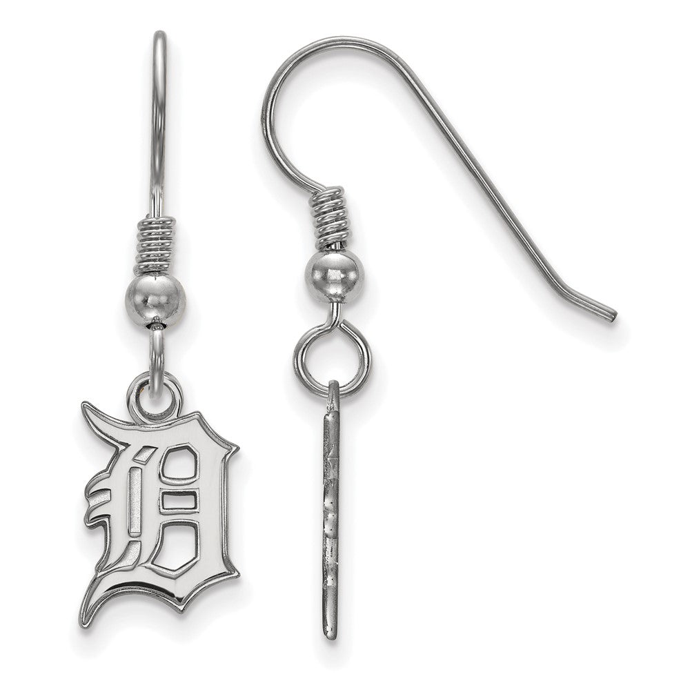 Sterling Silver MLB Detroit Tigers SM Letter D Dangle Earrings, Item E18725 by The Black Bow Jewelry Co.