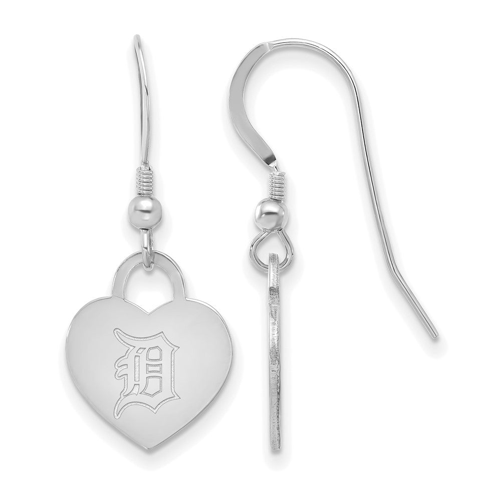 Sterling Silver MLB Detroit Tigers SM Heart Dangle Earrings, Item E18729 by The Black Bow Jewelry Co.