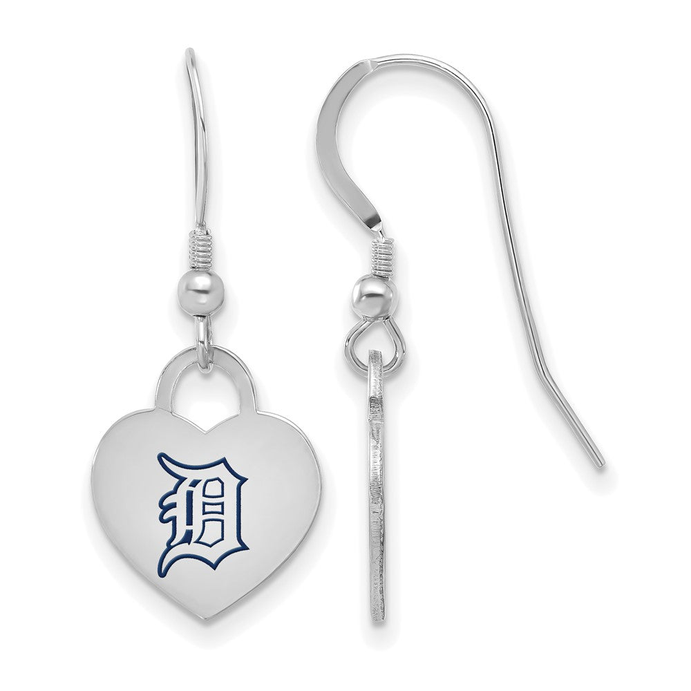 Sterling Silver MLB Detroit Tigers Enamel Heart Dangle Earrings, Item E18730 by The Black Bow Jewelry Co.