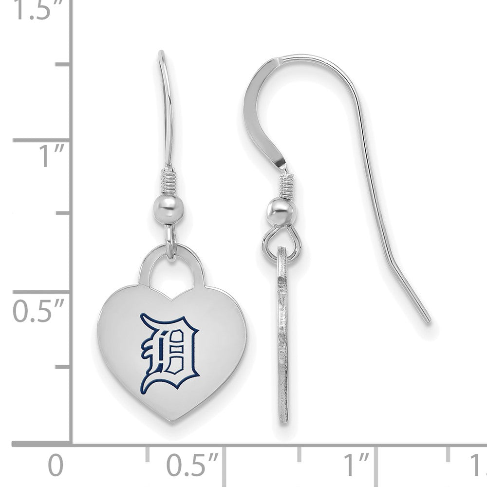 Alternate view of the Sterling Silver MLB Detroit Tigers Enamel Heart Dangle Earrings by The Black Bow Jewelry Co.