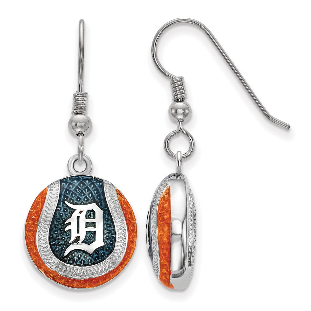 Sterling Silver MLB Detroit Tigers Enamel Domed Dangle Earrings, Item E18731 by The Black Bow Jewelry Co.