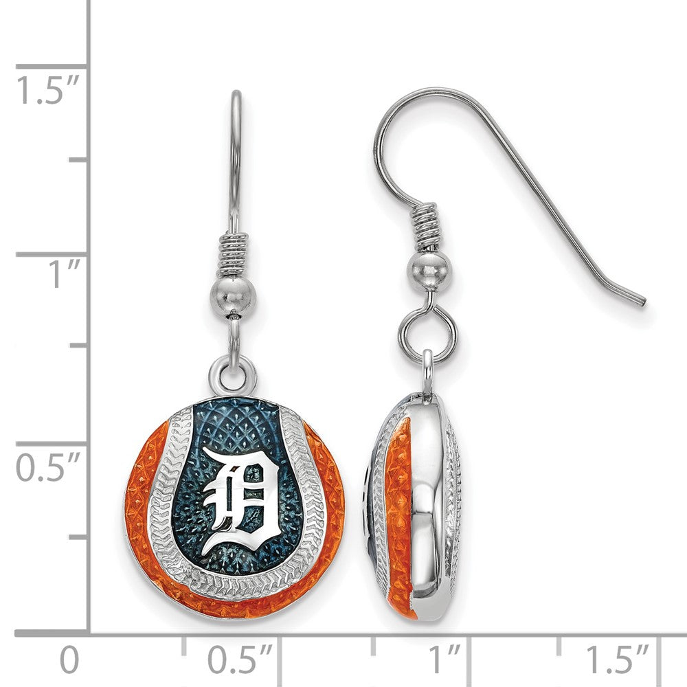 Alternate view of the Sterling Silver MLB Detroit Tigers Enamel Domed Dangle Earrings by The Black Bow Jewelry Co.