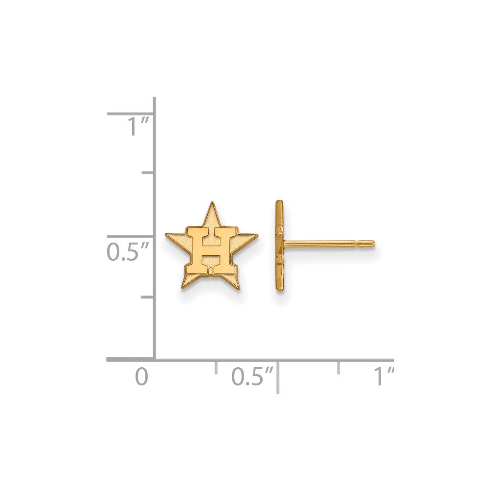 Alternate view of the 14K Yellow Gold MLB Houston Astros XS (Tiny) H Star Post Earrings by The Black Bow Jewelry Co.