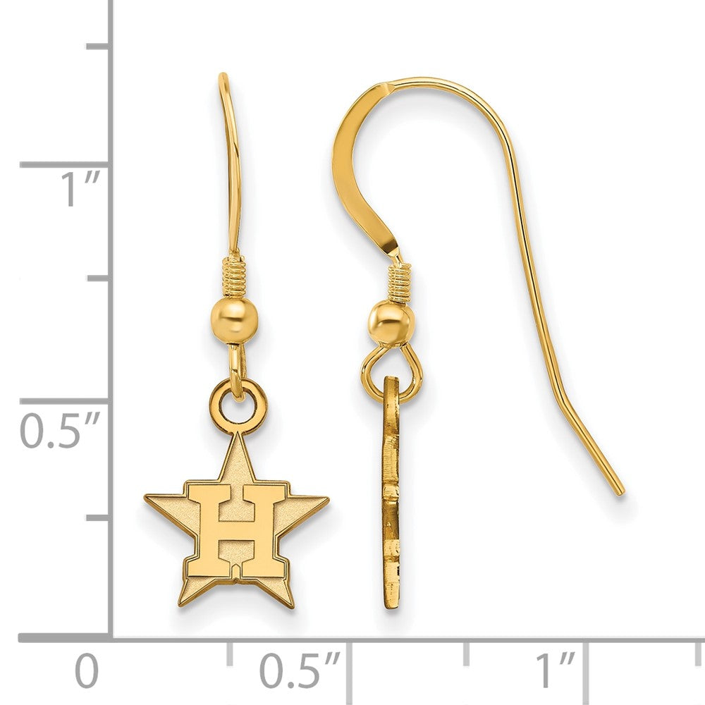 Alternate view of the 14K Gold Plated Silver MLB Houston Astros XS H Star Dangle Earrings by The Black Bow Jewelry Co.