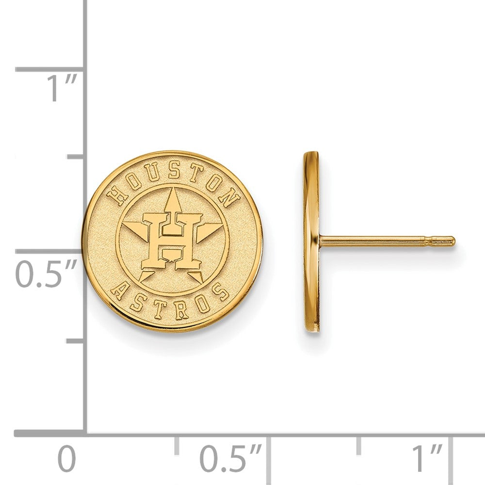 Alternate view of the 14K Gold Plated Silver MLB Houston Astros Small Disc Post Earrings by The Black Bow Jewelry Co.