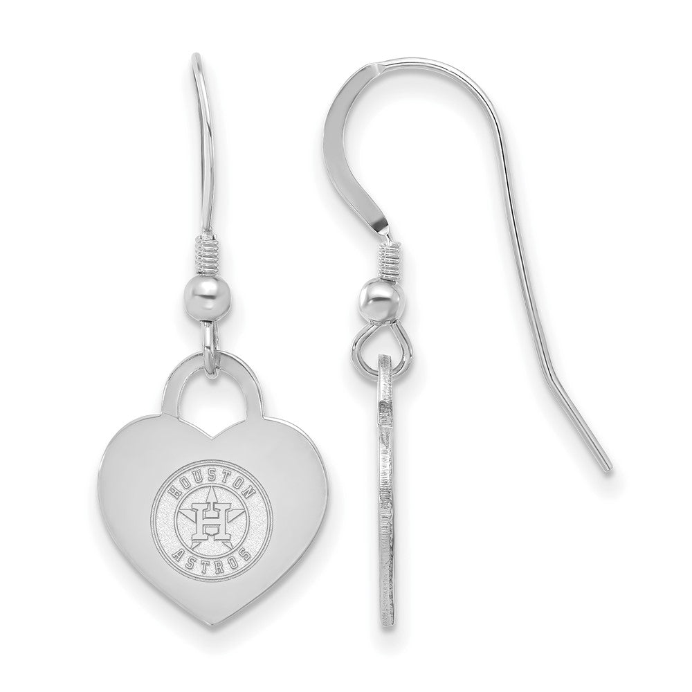 Sterling Silver MLB Houston Astros Small Heart Dangle Earrings, Item E18747 by The Black Bow Jewelry Co.