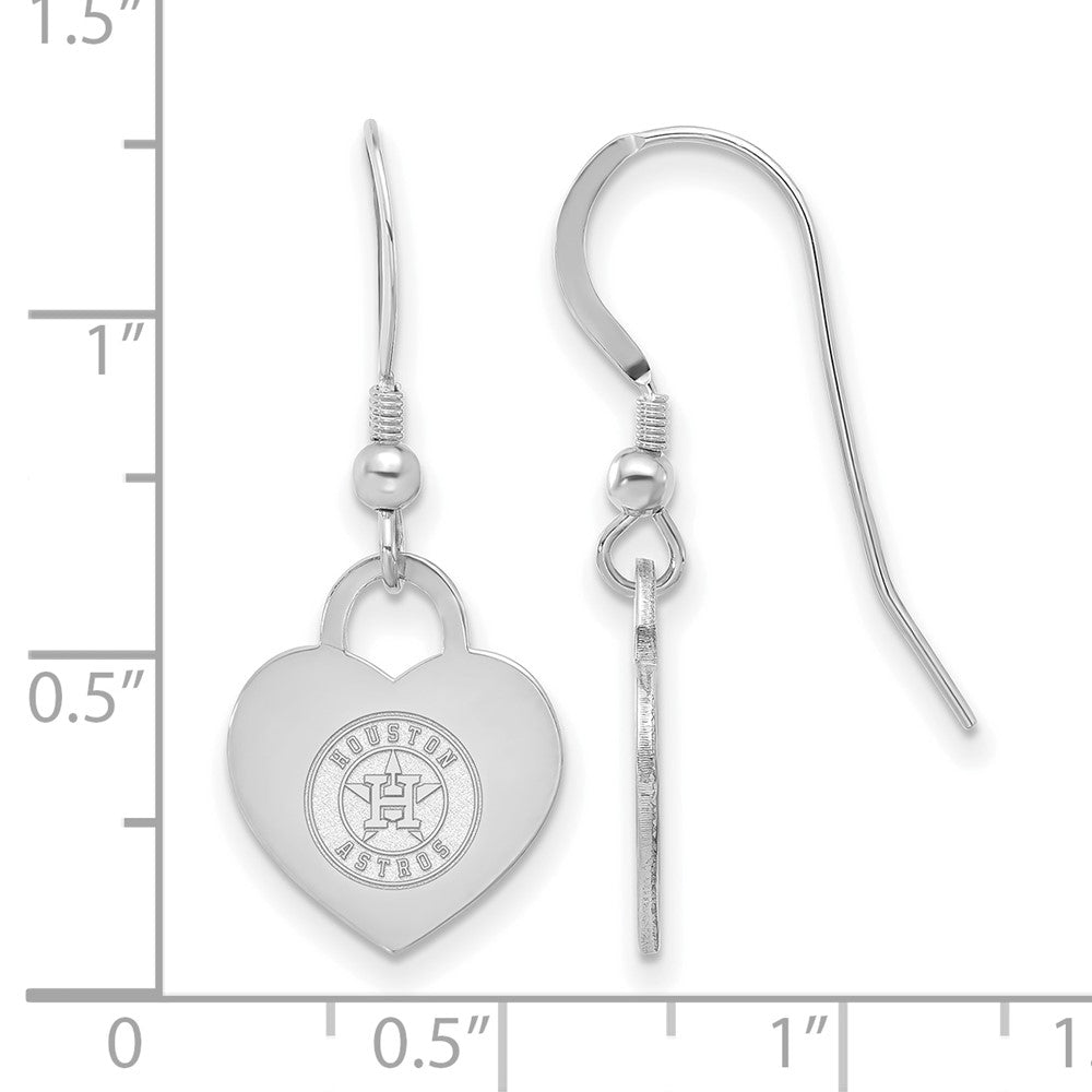 Alternate view of the Sterling Silver MLB Houston Astros Small Heart Dangle Earrings by The Black Bow Jewelry Co.