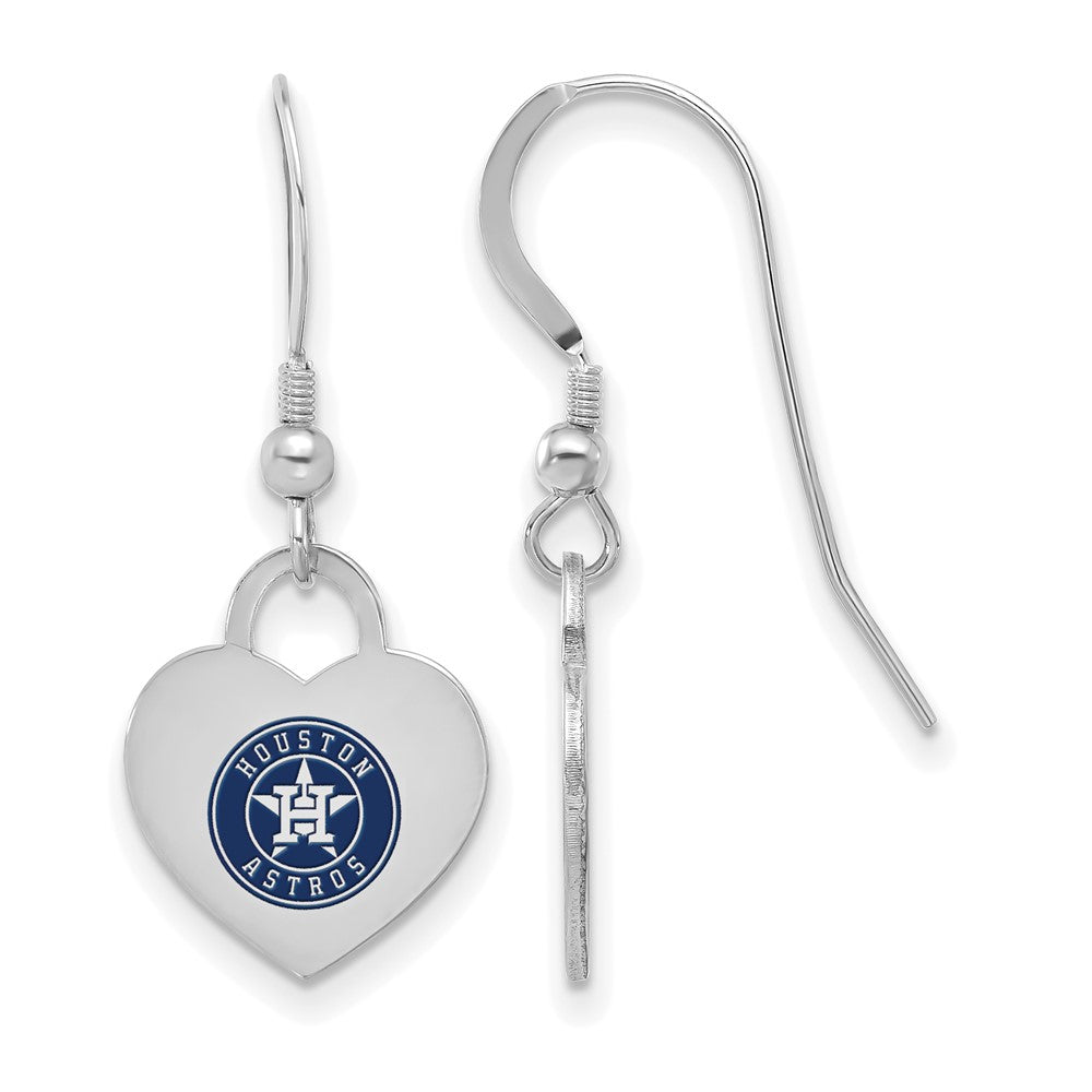 Sterling Silver MLB Houston Astros Enamel Heart Dangle Earrings, Item E18748 by The Black Bow Jewelry Co.