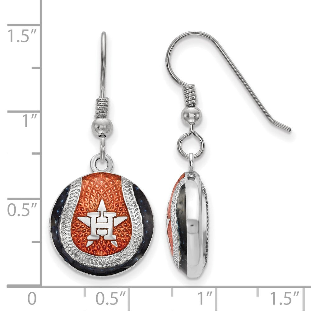 Alternate view of the Sterling Silver MLB Houston Astros Enamel Domed Dangle Earrings by The Black Bow Jewelry Co.