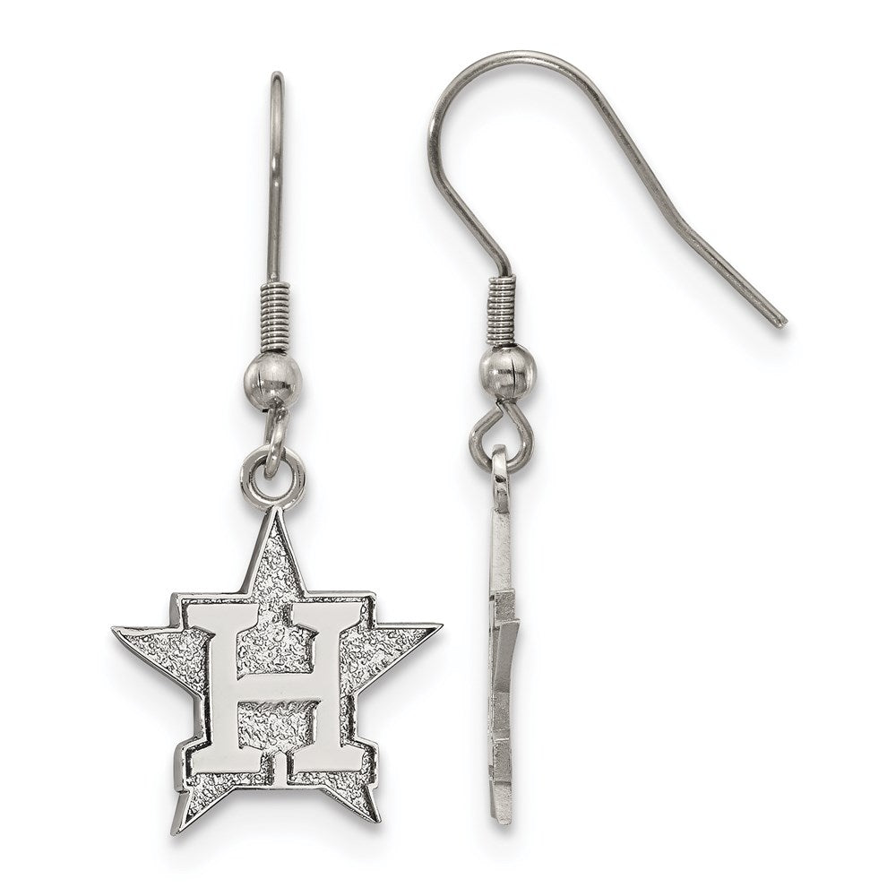Stainless Steel MLB Houston Astros Medium H Star Dangle Earrings, Item E18750 by The Black Bow Jewelry Co.