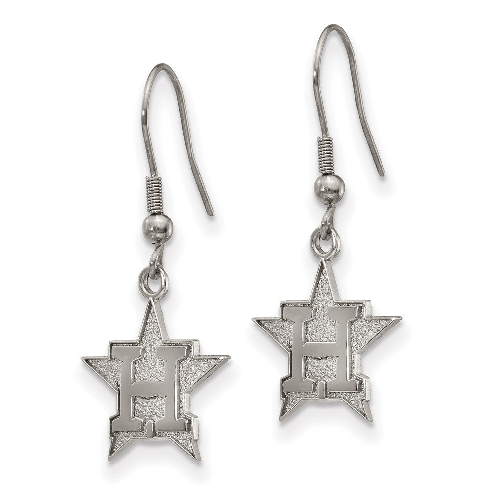 Alternate view of the Stainless Steel MLB Houston Astros Medium H Star Dangle Earrings by The Black Bow Jewelry Co.