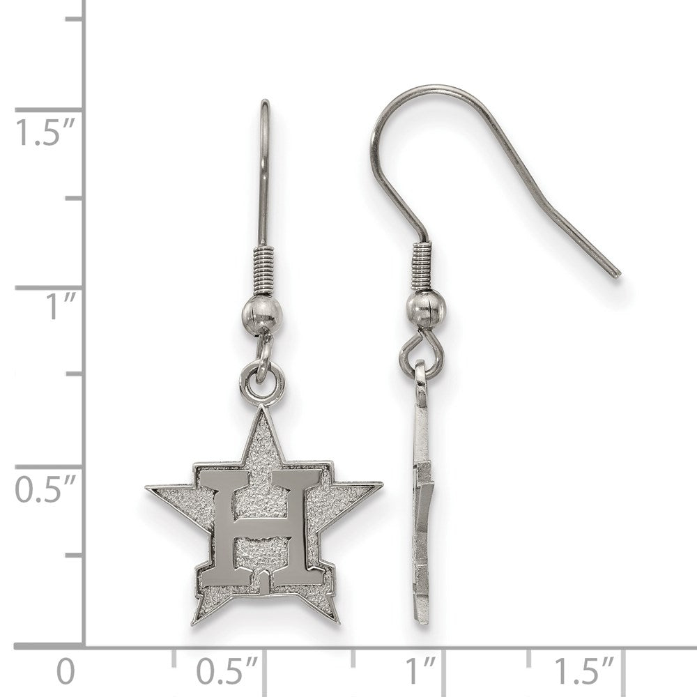 Alternate view of the Stainless Steel MLB Houston Astros Medium H Star Dangle Earrings by The Black Bow Jewelry Co.