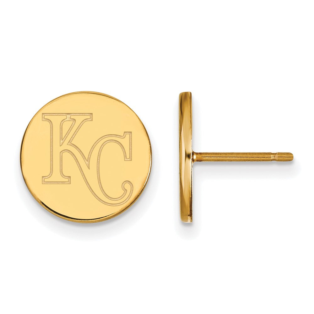 14K Gold Plated Silver MLB Kansas City Royals SM Disc Post Earrings, Item E18751 by The Black Bow Jewelry Co.