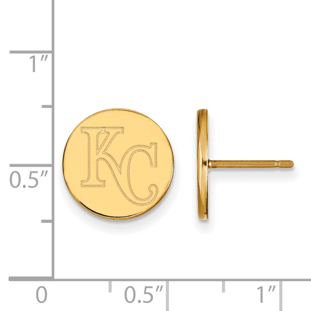 Alternate view of the 14K Gold Plated Silver MLB Kansas City Royals SM Disc Post Earrings by The Black Bow Jewelry Co.