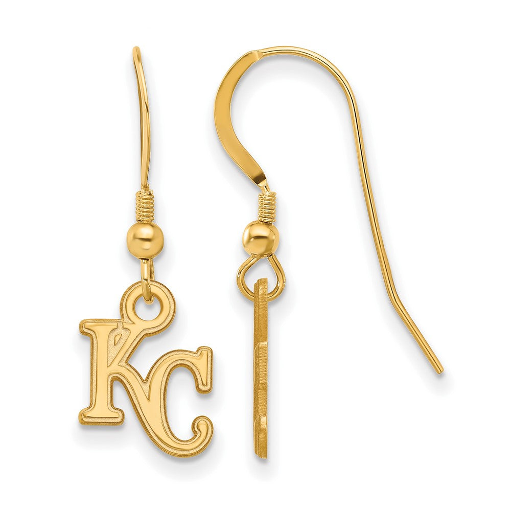 14K Gold Plated Silver MLB Kansas City Royals XS Dangle Earrings, Item E18752 by The Black Bow Jewelry Co.
