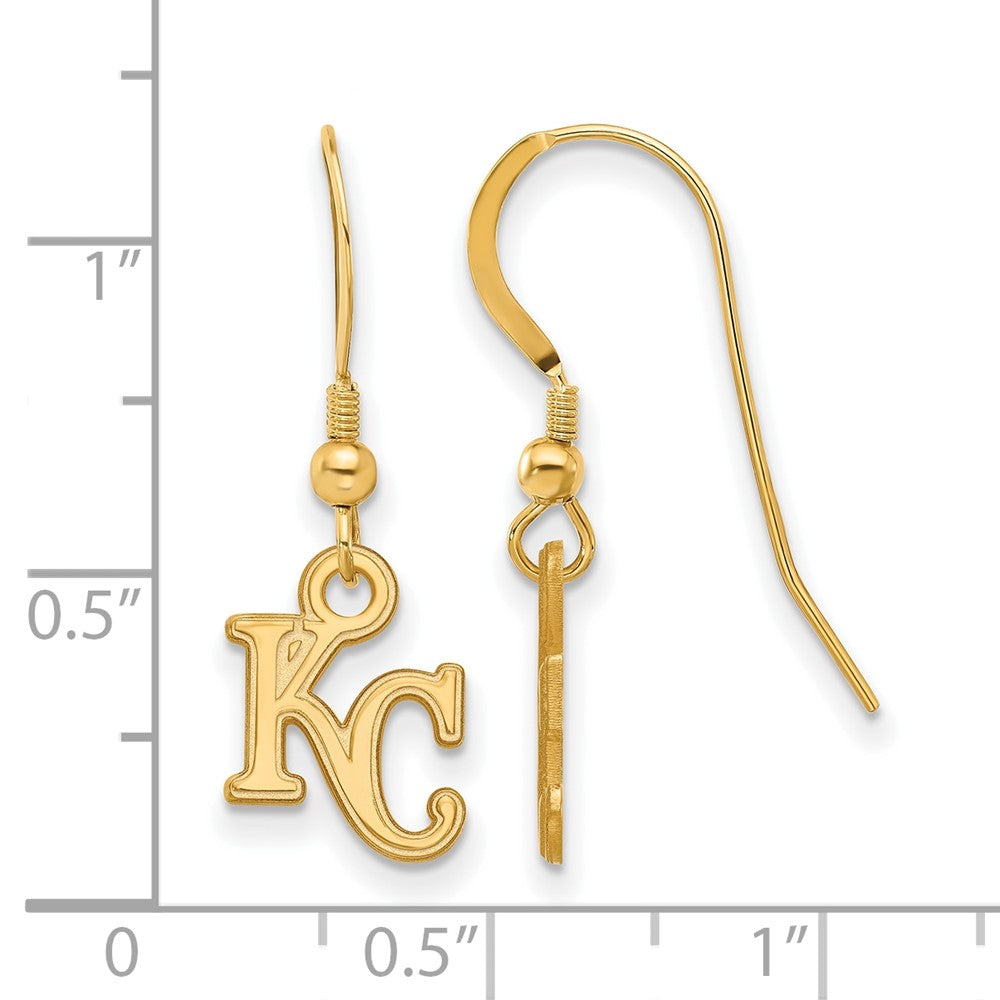 Alternate view of the 14K Gold Plated Silver MLB Kansas City Royals XS Dangle Earrings by The Black Bow Jewelry Co.