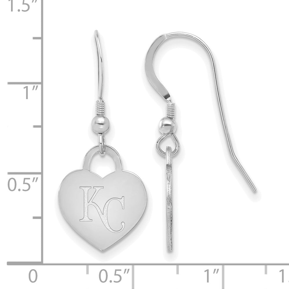 Alternate view of the Sterling Silver MLB Kansas City Royals SM Heart Dangle Earring by The Black Bow Jewelry Co.