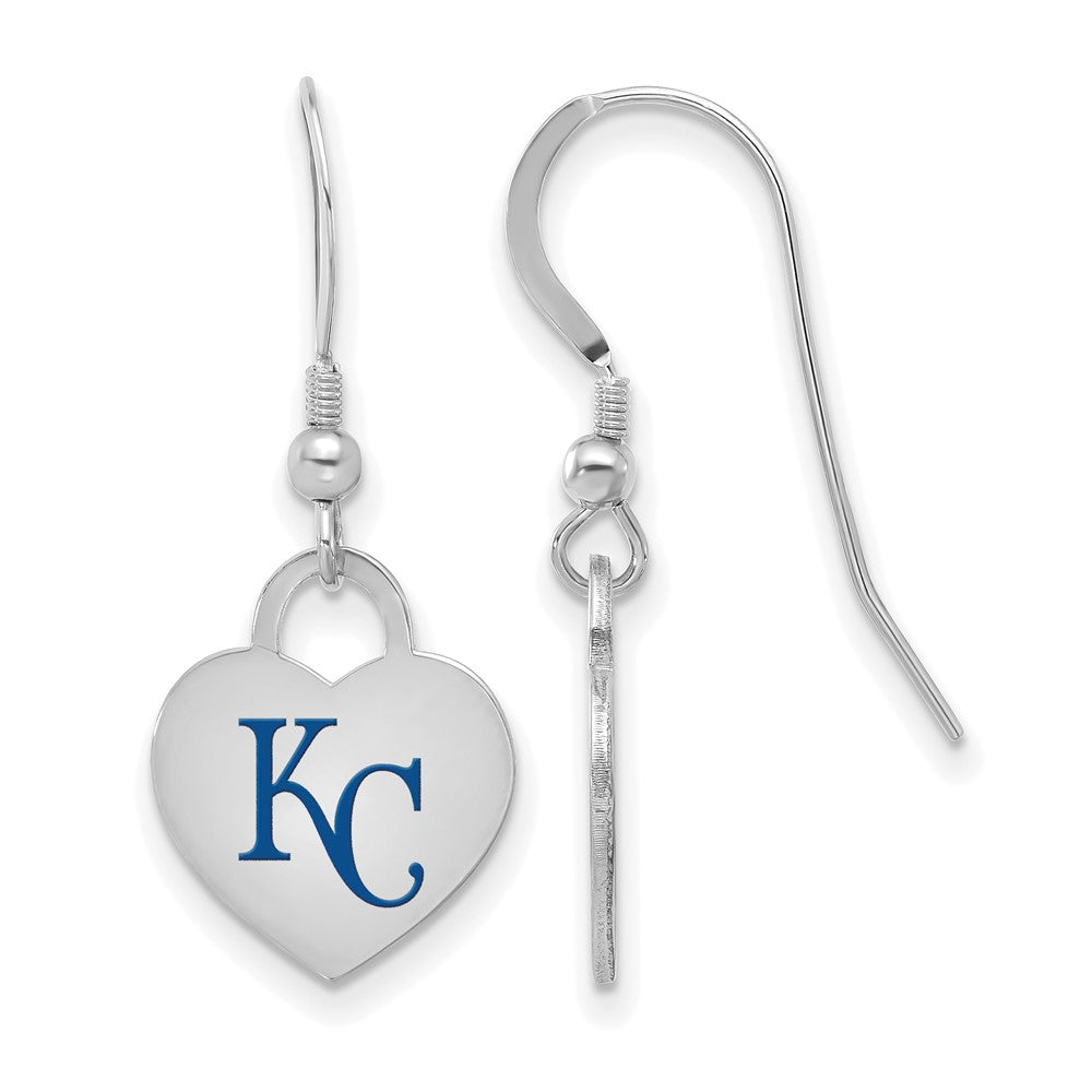 Sterling Silver MLB Kansas City Royals SM Enamel Heart Dangle, Item E18756 by The Black Bow Jewelry Co.
