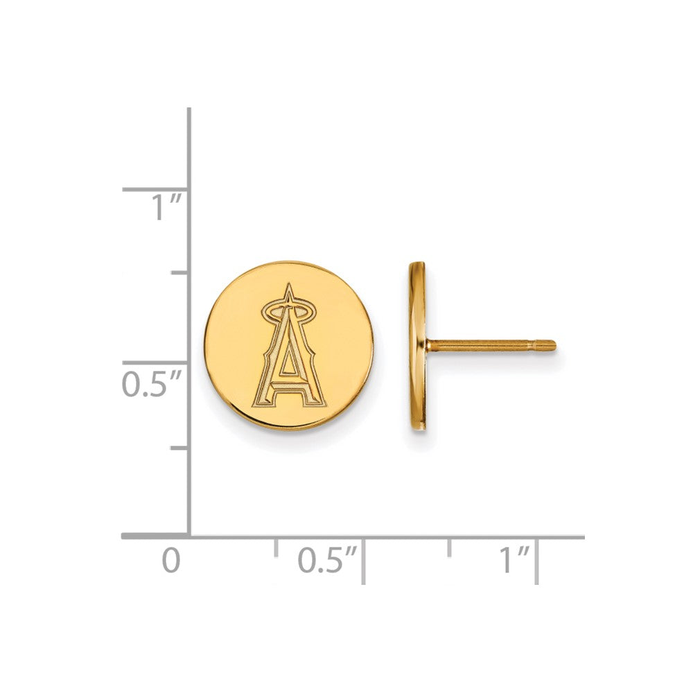 Alternate view of the 14K Gold Plated Silver MLB Los Angeles Angels SM Disc Post Earrings by The Black Bow Jewelry Co.