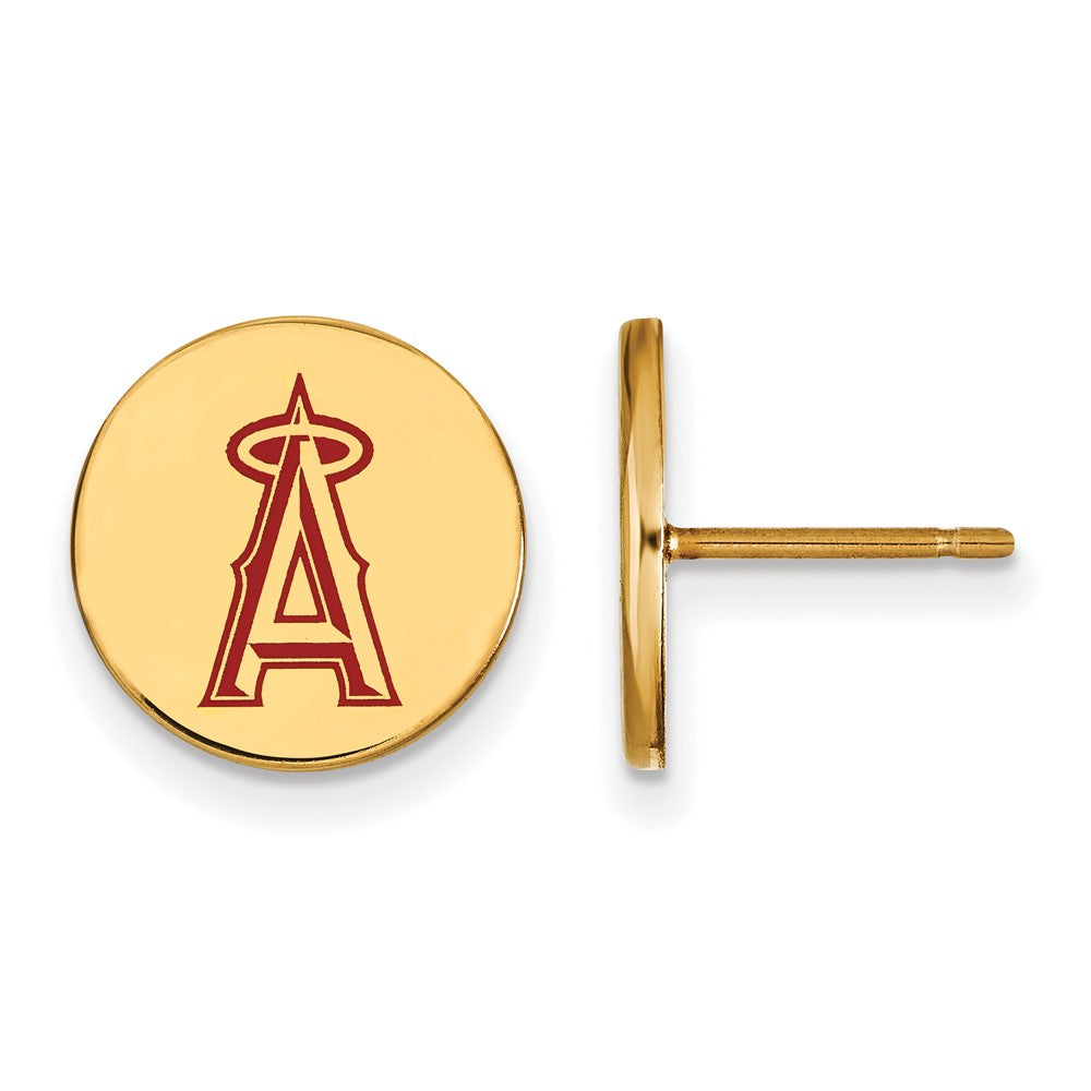 14K Gold Plated Silver MLB LA Angels SM Enamel Disc Post Earrings, Item E18761 by The Black Bow Jewelry Co.
