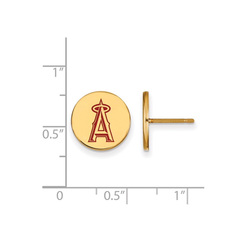 Alternate view of the 14K Gold Plated Silver MLB LA Angels SM Enamel Disc Post Earrings by The Black Bow Jewelry Co.