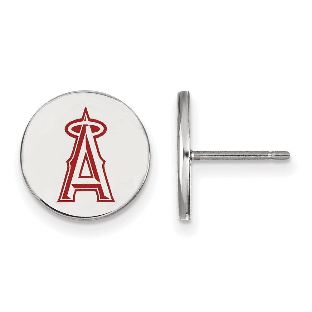 Sterling Silver MLB Los Angeles Angels SM Enamel Disc Post Earrings, Item E18764 by The Black Bow Jewelry Co.