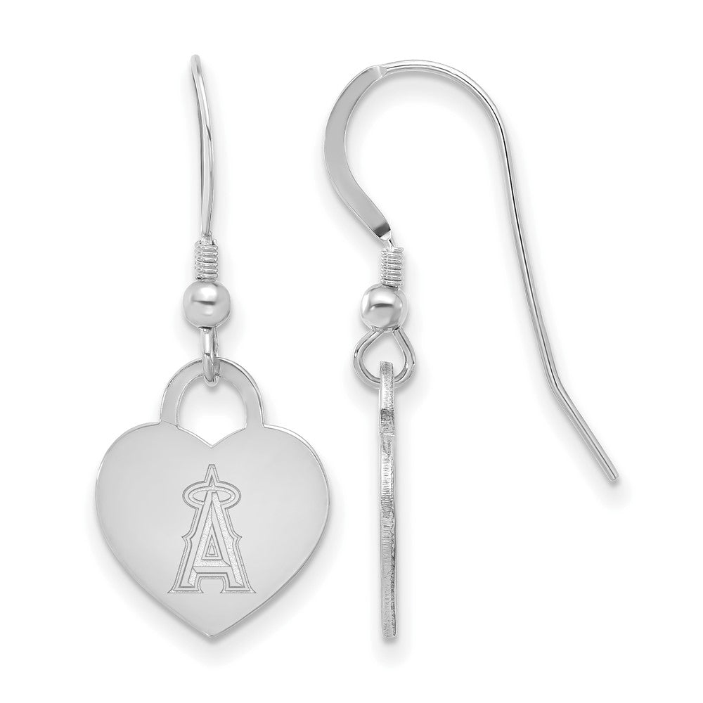 Sterling Silver MLB Los Angeles Angels Heart Dangle Earrings, Item E18765 by The Black Bow Jewelry Co.