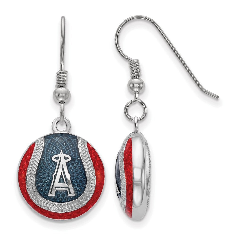 Sterling Silver MLB Los Angeles Angels Enamel Domed Dangle Earrings, Item E18767 by The Black Bow Jewelry Co.