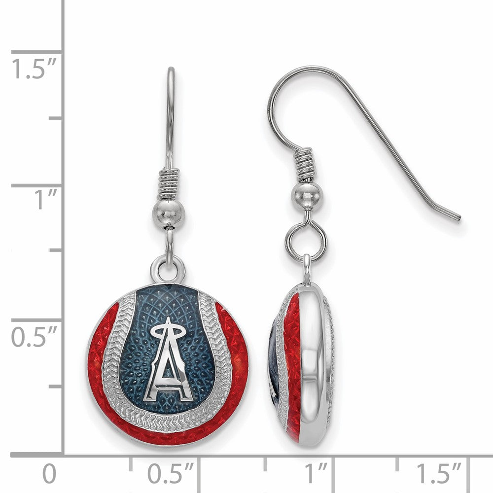 Alternate view of the Sterling Silver MLB Los Angeles Angels Enamel Domed Dangle Earrings by The Black Bow Jewelry Co.