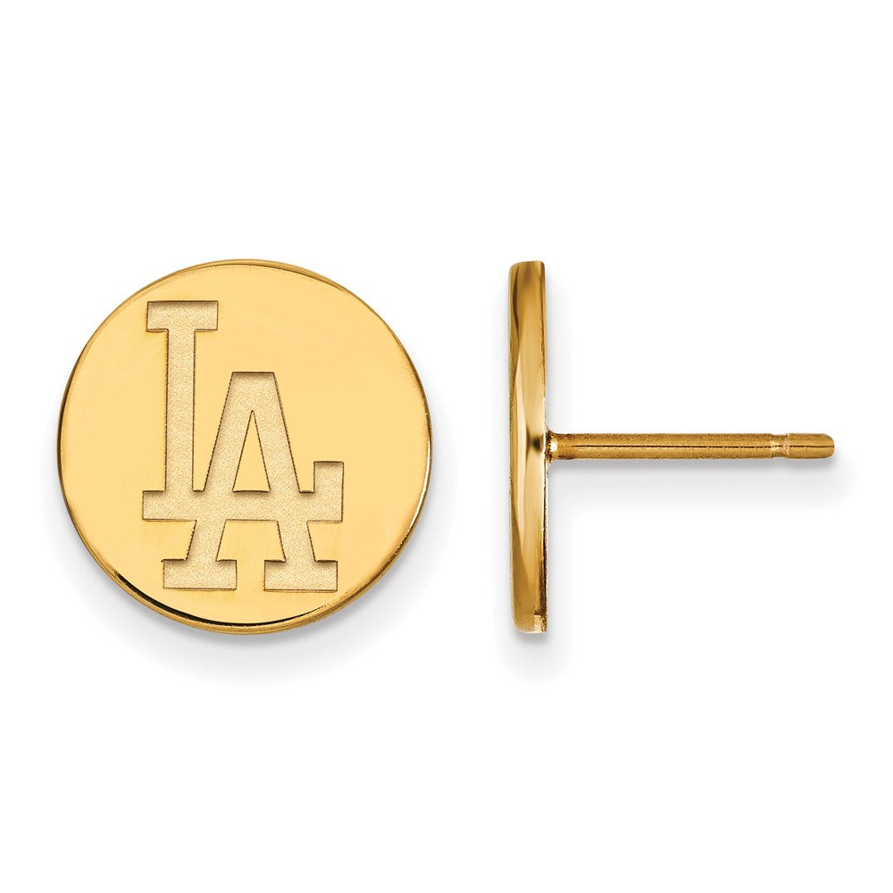 14K Gold Plated Silver MLB Los Angeles Dodgers SM Disc Post Earrings, Item E18769 by The Black Bow Jewelry Co.