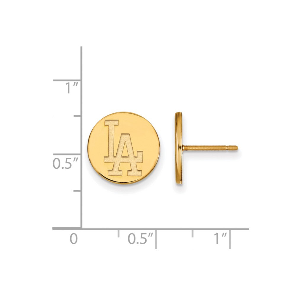 Alternate view of the 14K Gold Plated Silver MLB Los Angeles Dodgers SM Disc Post Earrings by The Black Bow Jewelry Co.