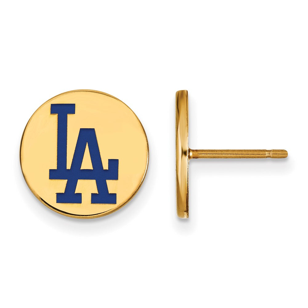 14K Gold Plated Silver MLB LA Dodgers SM Enamel Disc Post Earrings, Item E18770 by The Black Bow Jewelry Co.