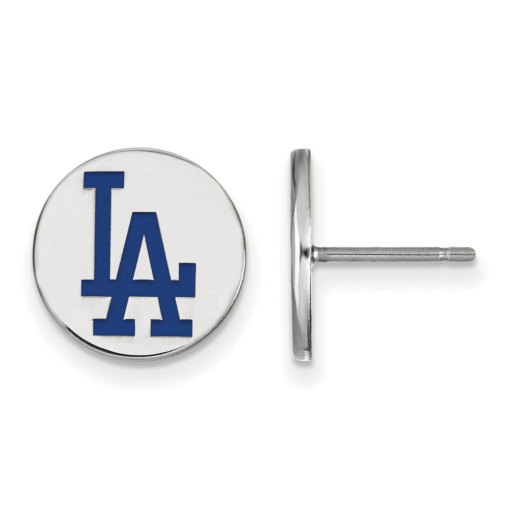 Sterling Silver MLB Los Angeles Dodgers SM Enamel Disc Post Earrings, Item E18772 by The Black Bow Jewelry Co.