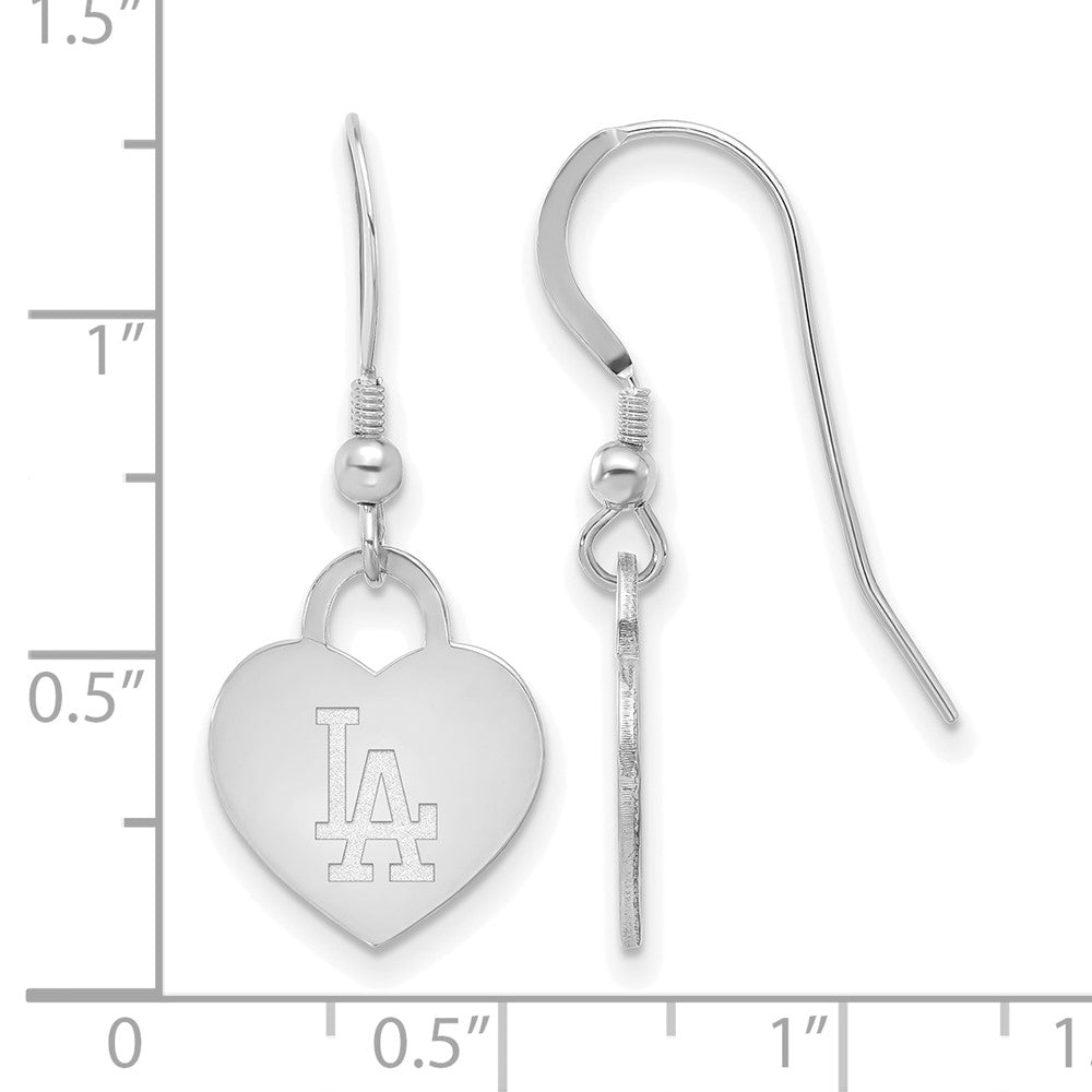 Alternate view of the Sterling Silver MLB Los Angeles Dodgers Heart Dangle Earrings by The Black Bow Jewelry Co.