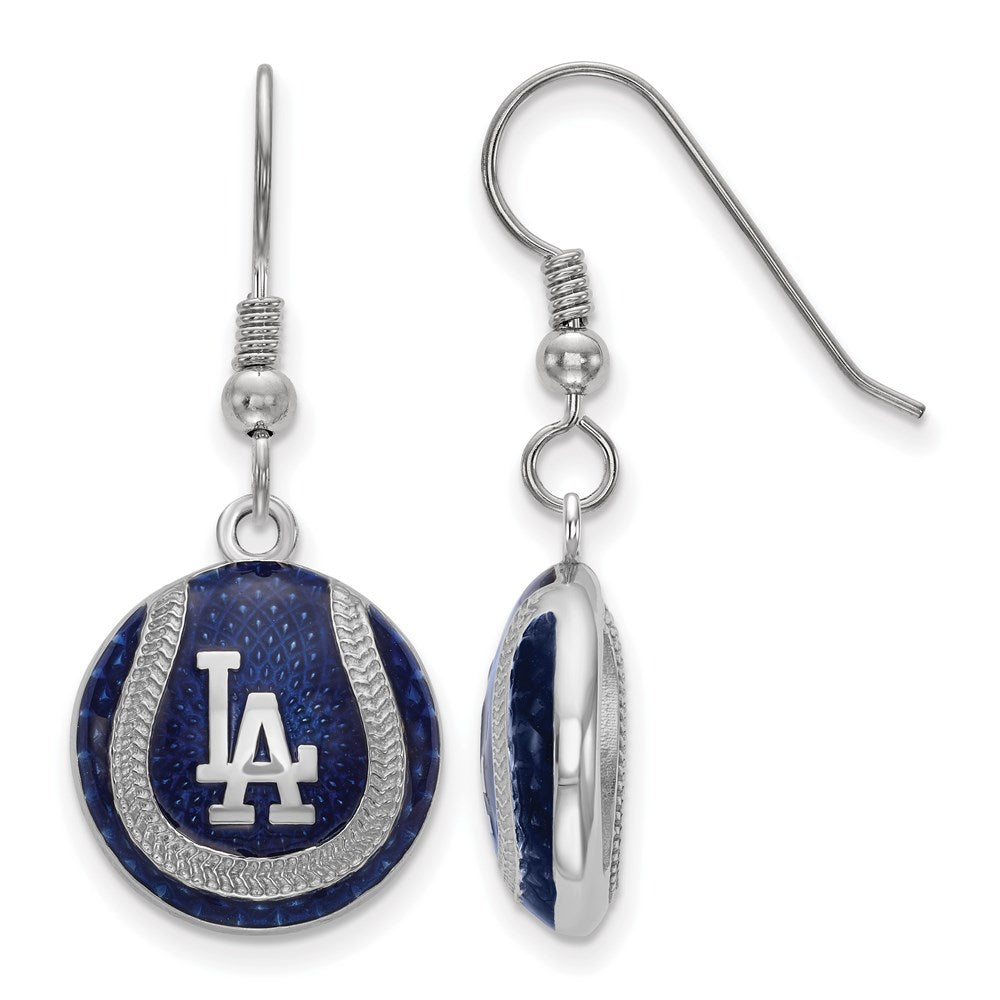 Sterling Silver MLB Los Angeles Dodgers Enamel Domed Dangle Earrings, Item E18775 by The Black Bow Jewelry Co.