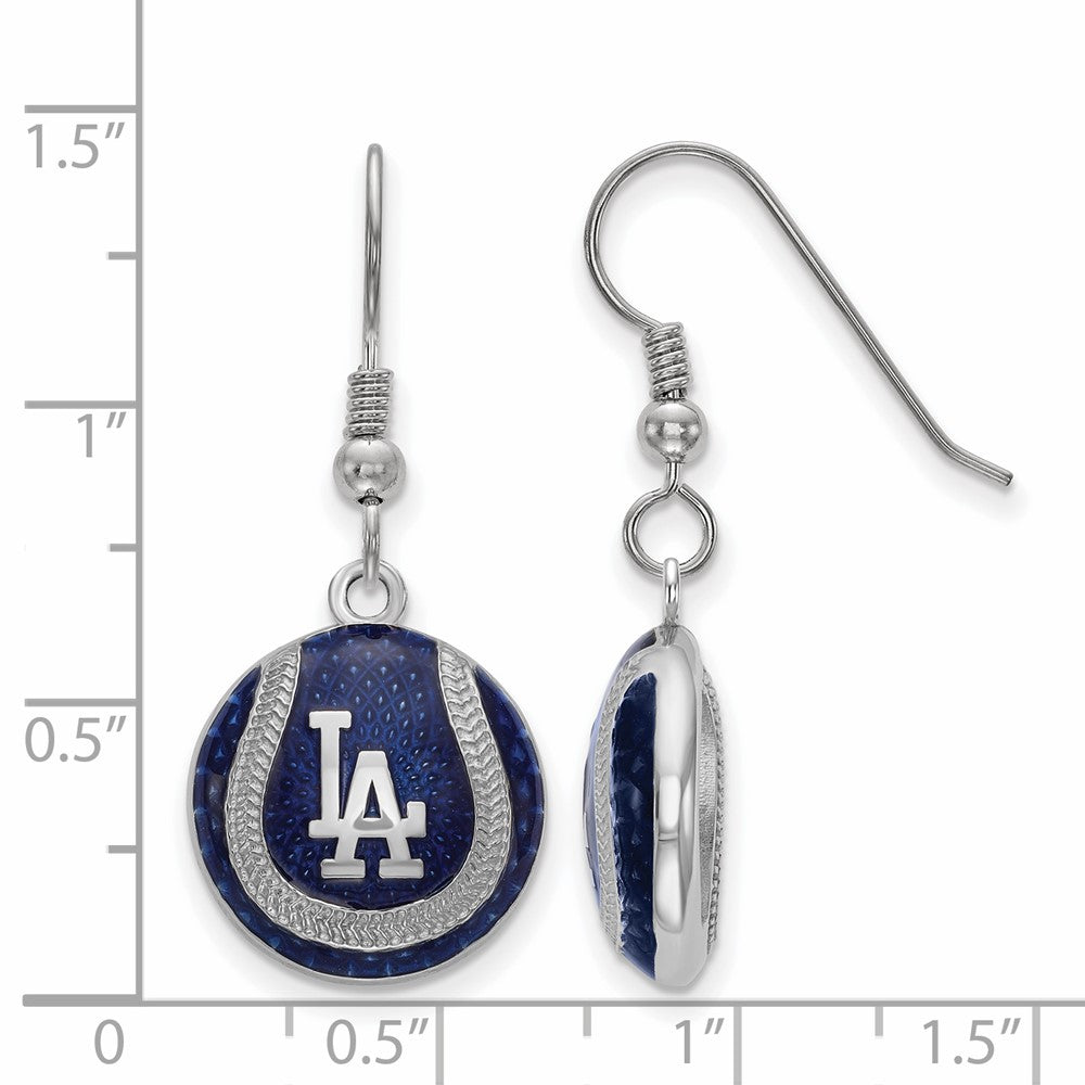 Alternate view of the Sterling Silver MLB Los Angeles Dodgers Enamel Domed Dangle Earrings by The Black Bow Jewelry Co.