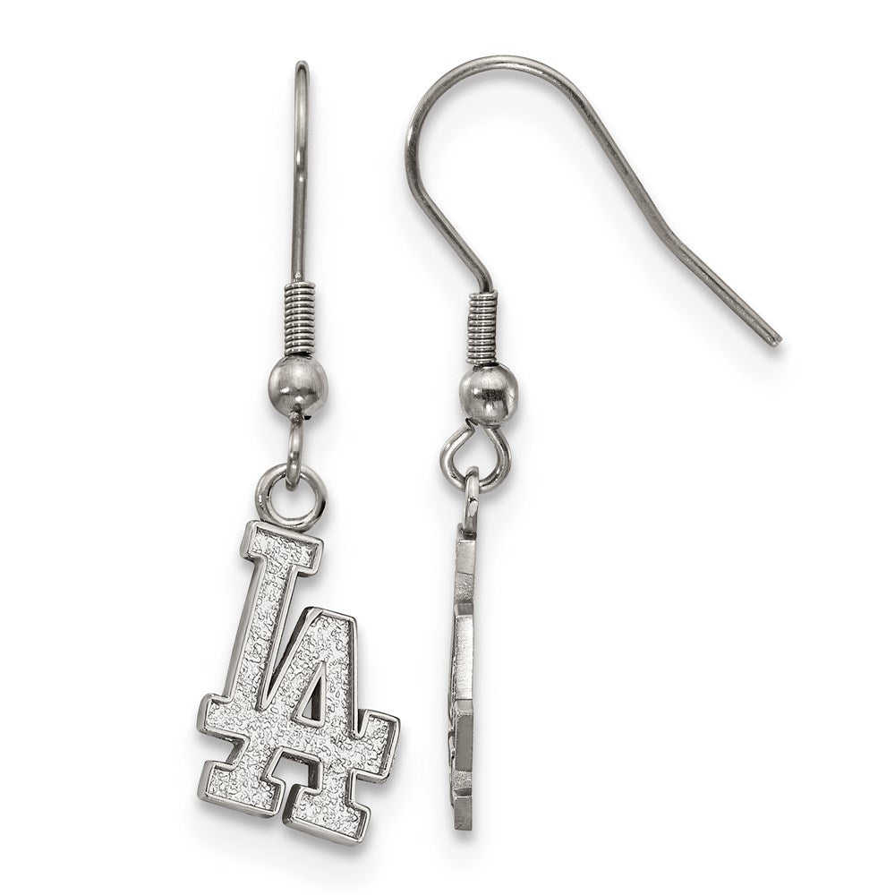Stainless Steel MLB Los Angeles Dodgers SM Dangle Earrings, Item E18776 by The Black Bow Jewelry Co.