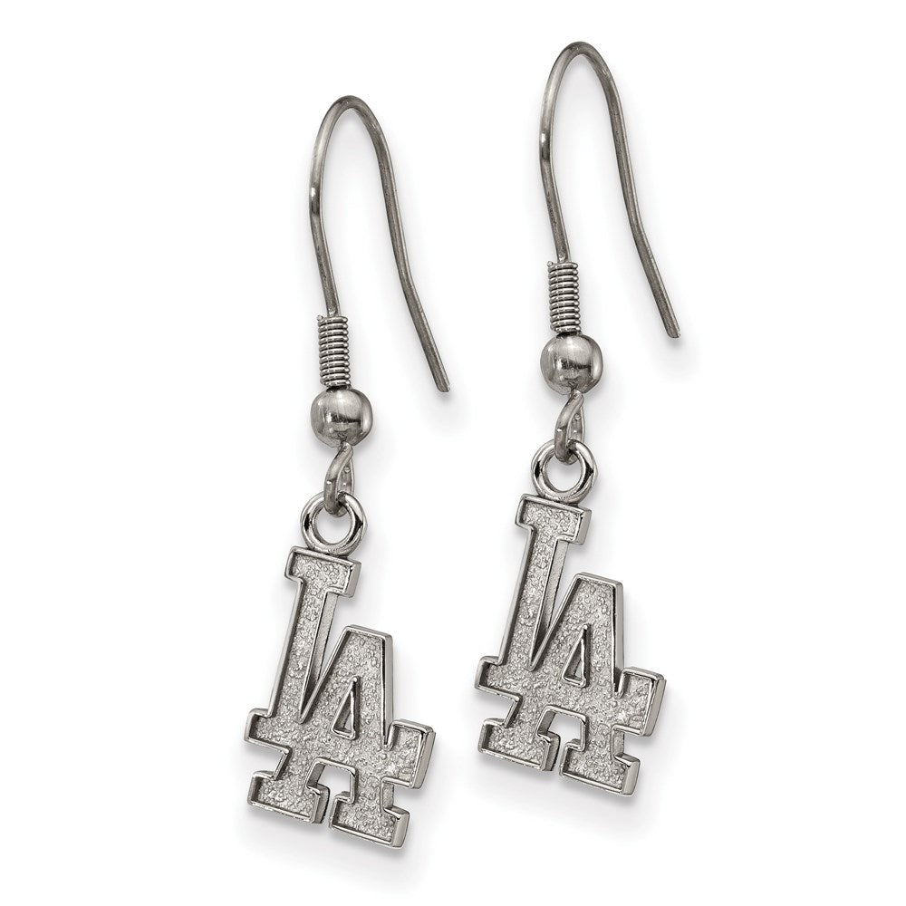 Alternate view of the Stainless Steel MLB Los Angeles Dodgers SM Dangle Earrings by The Black Bow Jewelry Co.