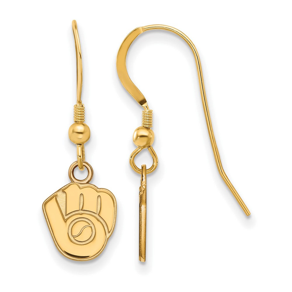 14K Gold Plated Silver MLB Milwaukee Brewers XS Glove Dangle Earrings, Item E18784 by The Black Bow Jewelry Co.