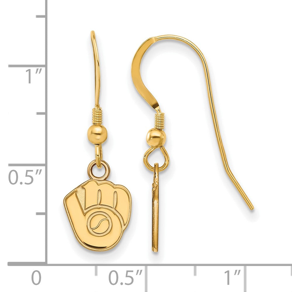 Alternate view of the 14K Gold Plated Silver MLB Milwaukee Brewers XS Glove Dangle Earrings by The Black Bow Jewelry Co.
