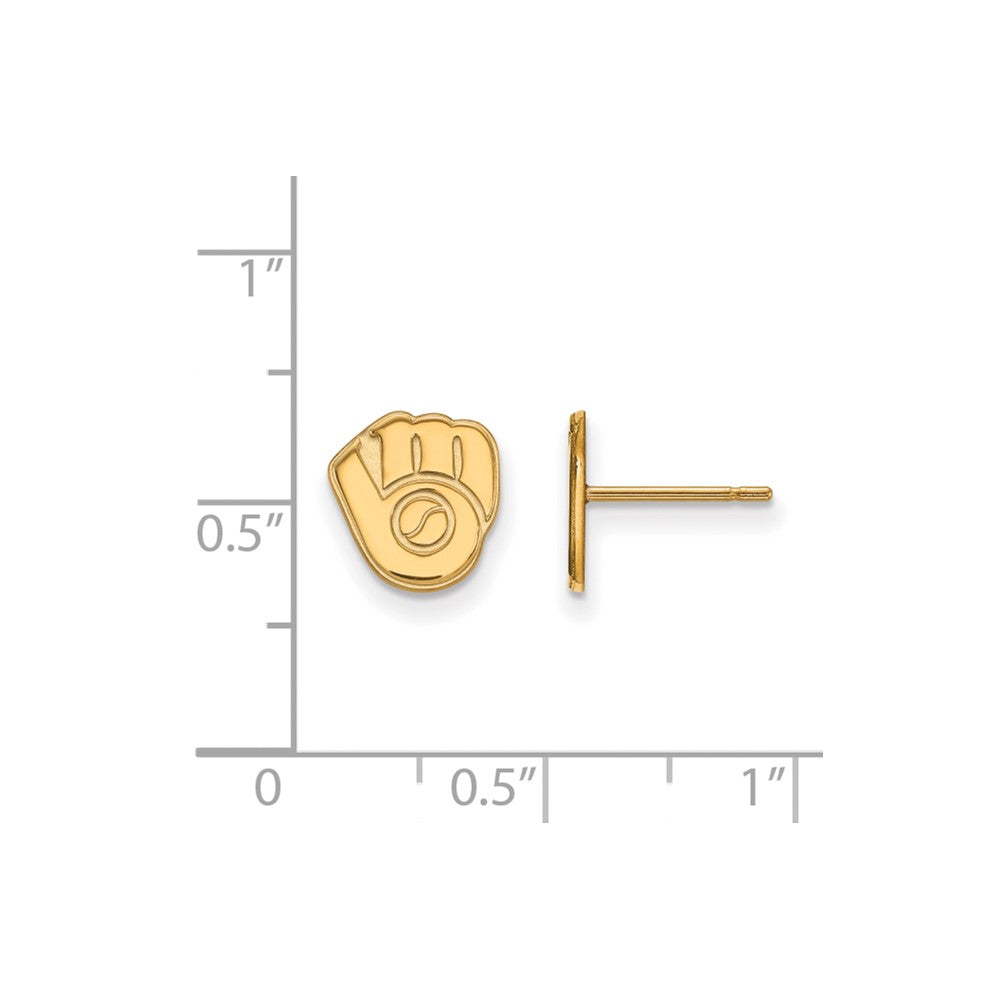Alternate view of the 14K Gold Plated Silver MLB Milwaukee Brewers XS Glove Post Earrings by The Black Bow Jewelry Co.