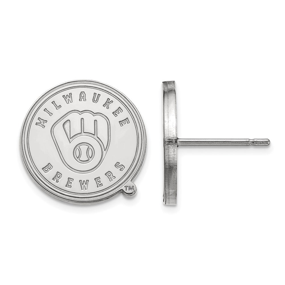 Sterling Silver MLB Milwaukee Brewers SM Disc Post Earrings, Item E18787 by The Black Bow Jewelry Co.