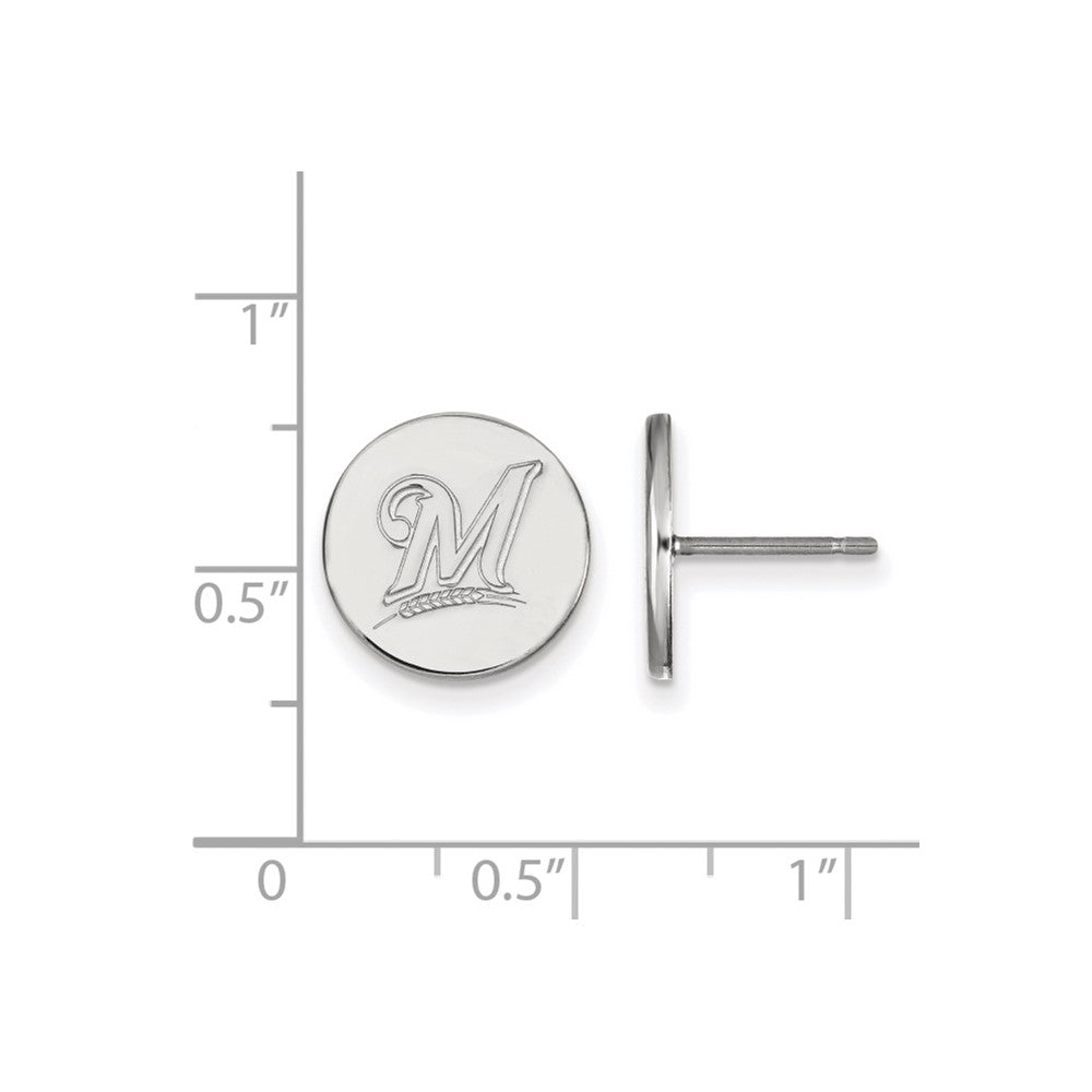 Alternate view of the Sterling Silver MLB Milwaukee Brewers SM Disc Post Earrings by The Black Bow Jewelry Co.